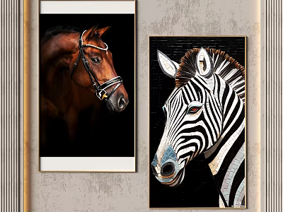 Animal Paintings With Horse And Zebra Portrait For Home Decorative Wall Art 3d model