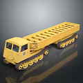Yellow Tracked Truck Model With Long Flatbed And Metal Tracks