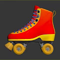 Vibrant Red Orange Roller Skates With Blue Red Laces And Yellow Wheels