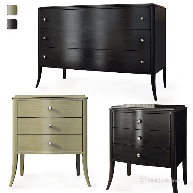 Modern Chest of Drawers in Black and Light Green With Sleek Design And Metal Handles 3d model 