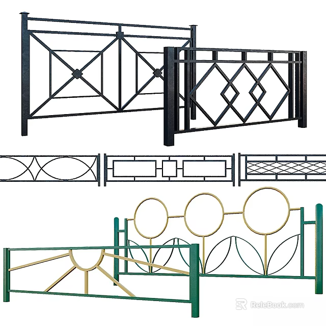 Decorative Metal Railings Featuring Various Geometric Patterns And Ornate Design Details 3d model