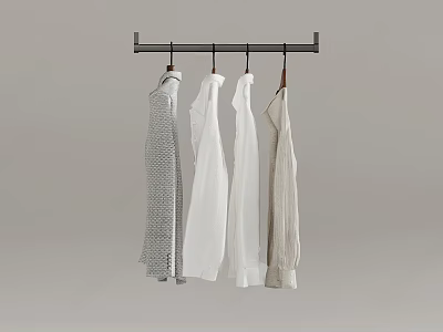 White and Light Gray Shirts Hanging on Black Hanger with Gray Background 3d model