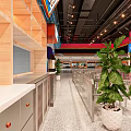 Xita Xidao Restaurant Interior With Open Layout Red Blue Decor Counter And Seats