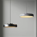 Modern Circular Pendant Lights Hanging In Gray Interior With Warm Glow 3d model
