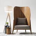 Modern Lounge Chair Design With Wooden Frame Beige Cushion Pillow Side Table And Potted Plant