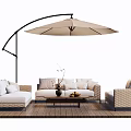 Outdoor Sofa Set With Curved Umbrella And Coffee Table For Patio Relaxation