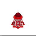 Red Decorative Pavilion Structure With Dome Intricate Patterns And Bros Signage