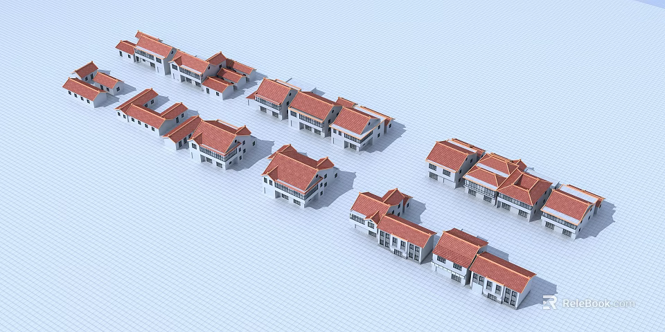 Rural Self built Houses With Red Roofs Neat Arrangement And Village Layout 3d model 