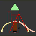 Colorful Playground Structure With Pink Frame Green Roof Yellow Orange Slides And Swings