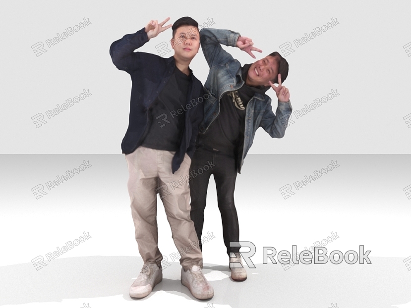 Two men standing to take pictures model