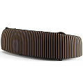 Curved Striped Sectional Sofa with Black Brown Pattern and Yellow Dark Cushions