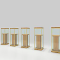 Multiple Glass Display Shelving Units with Gold Frames and Wooden Bases 3d model