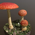 Vibrant Red White Spotted Mushrooms In Various Sizes Growing On Moss And Twigs Natural Habitat