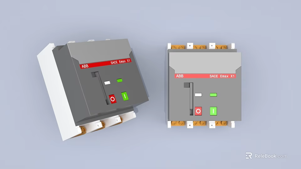 Electrical MCB MCCB Circuit Breakers With Red Green Buttons And Gray Housing 3d model 