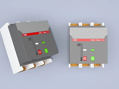 Electrical MCB MCCB Circuit Breakers With Red Green Buttons And Gray Housing 3d model