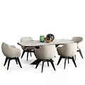 Modern Dining Table Set With Beige Leather Chairs Black Legs And Marble Top