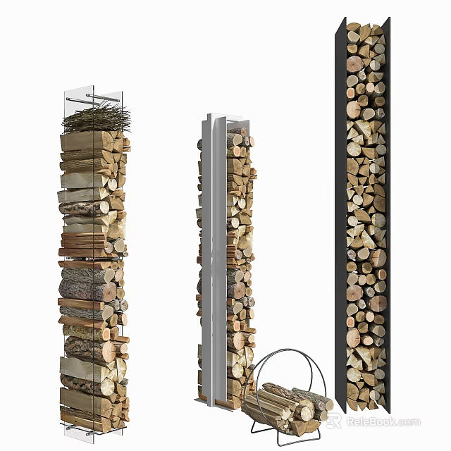 Modern Stacked Stone And Wood Columns For Interior Decor Design 3d model 