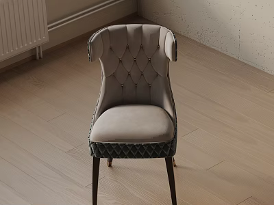 Elegant Tufted Wingback Accent Chair With Light Gray Velvet Upholstery And Dark Metal Legs In Minimalist Room 3d model