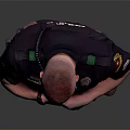 A Man In Police Uniform Standing Against Gray Background Adjusting Waist Gear With Badge