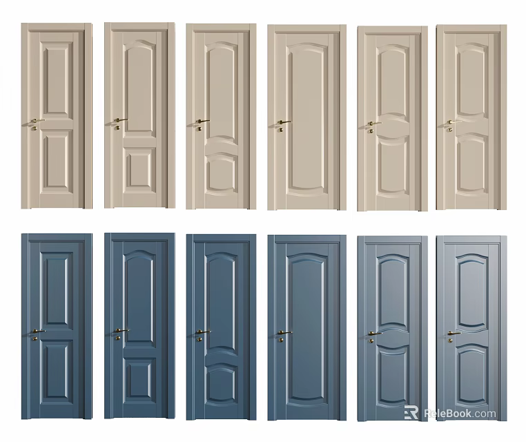 Modern Hinged Doors With Various Panel Designs And Color Options For Interior Use 3d model