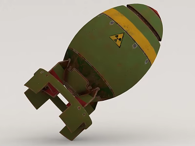 Rusty Green Bomb With Yellow Stripes Radioactive Symbol And Base Stand 3d model