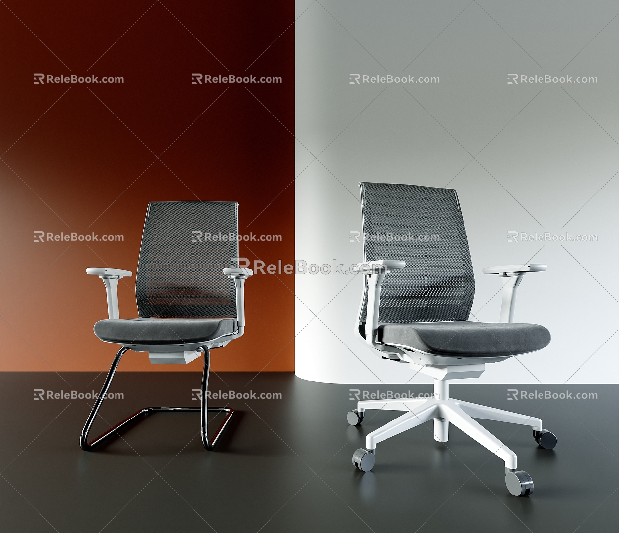 Office Chair Bow Rotating Pulley Armrest Grid 3d model