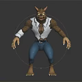 Half Man Half Wolf Character With Muscular Build Sharp Claws White Shirt And Blue Pants