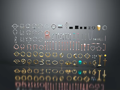Fashion Jewelry Collection Featuring Various Gold Silver Shapes And Designs 3d model