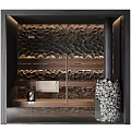 Elegant SPA Sauna Space With Textured Wall And Wood Elements 3d model