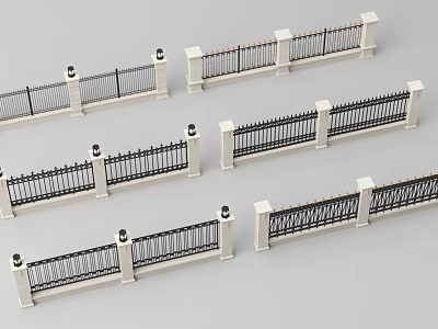 Various Decorative Railings With White Posts And Black Metal Details 3d model
