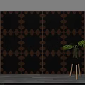 Black And Brown Geometric Pattern Wall With Small Table And Green Plant 3d model