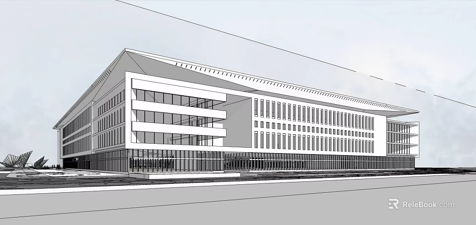 Modern Multi Storey Office Building With Large Glass Windows And Sleek Exterior Design 3d model 
