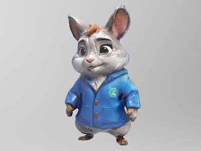Cartoon Reptile Dressed In Blue Coat With Badge 3d model