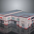 Liquor Store Commercial Building Exterior With Gray Roof Beige Walls Red Trim And Brick Base