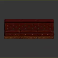 Red Leather Three Seater Sofa With Button Tufted Design And Wooden Base