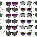 Colorful Sunglasses Decorative Set With Various Styles And Colors On Yellow Background
