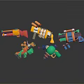 Colorful 3D Cartoon Toy Weapons With Various Designs And Different Colors