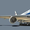 United States Airliner Exterior Featuring White Body Blue Stripe And Four Engines Design