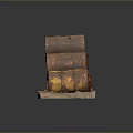 Old Weathered Rusty Oil Drums Stacked on Wooden Board as Household Items