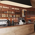 Modern Coffee Shop Interior With Wooden Counter Coffee Machine And Neon Sign