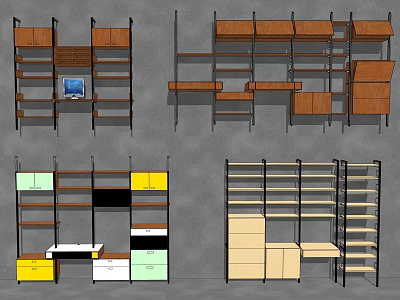 Modern Home Bookcase Design With Multilayer Shelves Colored Compartments And Drawers 3d model