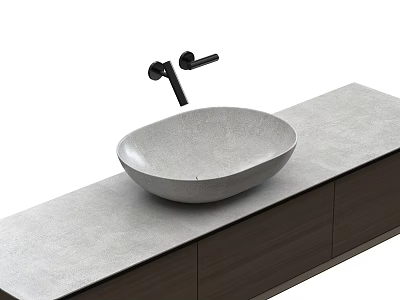 Modern Washbasin Design With Concrete Countertop Black Faucet And Dark Cabinets 3d model