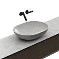 Modern Washbasin Design With Concrete Countertop Black Faucet And Dark Cabinets