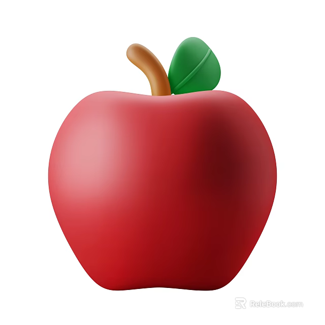 Fresh Red Apple With Green Leaf And Brown Stem For Healthy Daily Snack 3d model