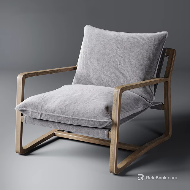Comfortable Single Sofa With Wooden Frame And Gray Cushion For Living Room 3d model 
