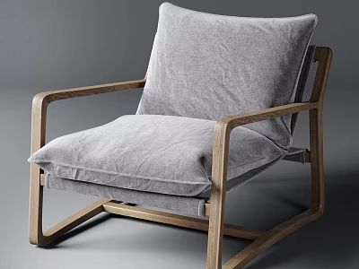 Comfortable Single Sofa With Wooden Frame And Gray Cushion For Living Room 3d model