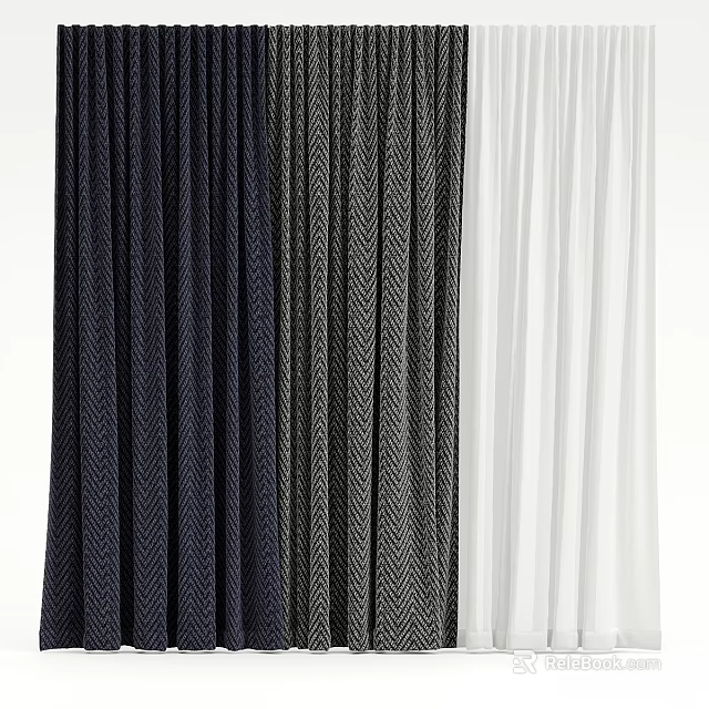 Various Textured Curtains In Dark White And Herringbone Patterns For Modern Home Decor 3d model