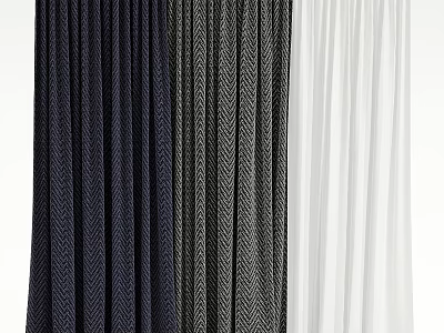 Various Textured Curtains In Dark White And Herringbone Patterns For Modern Home Decor 3d model
