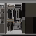 Modern Wardrobe Interior With Multi Colored Panels Hanging Clothes And Storage Shelves 3d model