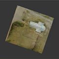 Detailed Brown Building Model Featuring White Roof And Grass Surroundings Yard Layout